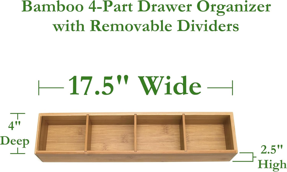 Bamboo Drawer Organizer with 3 Removable Dividers, Brown