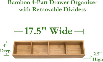 Bamboo Drawer Organizer with 3 Removable Dividers, Brown
