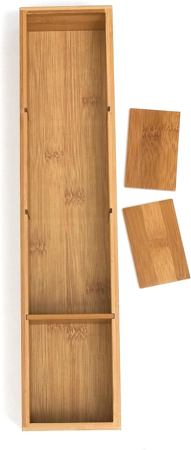 Bamboo Drawer Organizer with 3 Removable Dividers, Brown