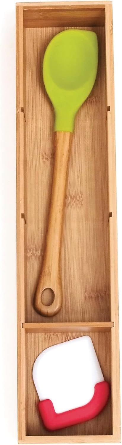 Bamboo Drawer Organizer with 3 Removable Dividers, Brown
