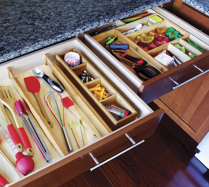 Bamboo Drawer Organizer with 3 Removable Dividers, Brown