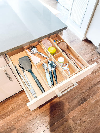 Bamboo Drawer Organizer with 3 Removable Dividers, Brown