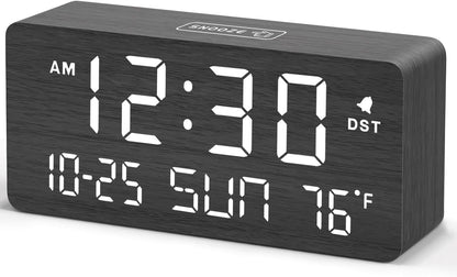 Wooden Digital Alarm Clocks for Bedrooms with Date & Day of Week