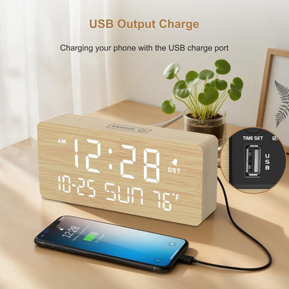 Wooden Digital Alarm Clocks for Bedrooms with Date & Day of Week