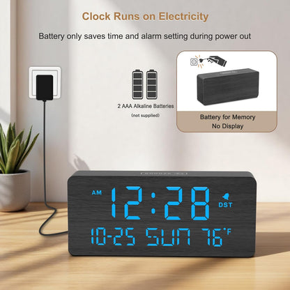 Wooden Digital Alarm Clocks for Bedrooms with Date & Day of Week