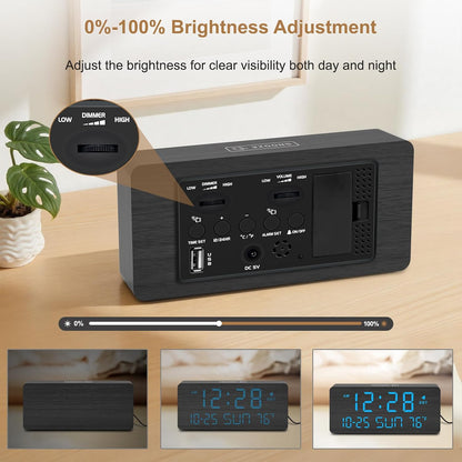 Wooden Digital Alarm Clocks for Bedrooms with Date & Day of Week