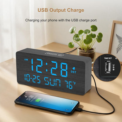 Wooden Digital Alarm Clocks for Bedrooms with Date & Day of Week