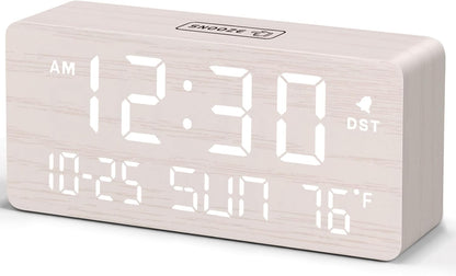 Wooden Digital Alarm Clocks for Bedrooms with Date & Day of Week