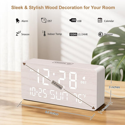 Wooden Digital Alarm Clocks for Bedrooms with Date & Day of Week