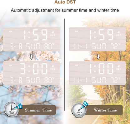 Wooden Digital Alarm Clocks for Bedrooms with Date & Day of Week