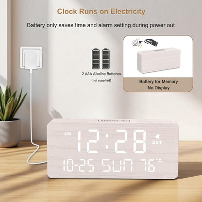 Wooden Digital Alarm Clocks for Bedrooms with Date & Day of Week