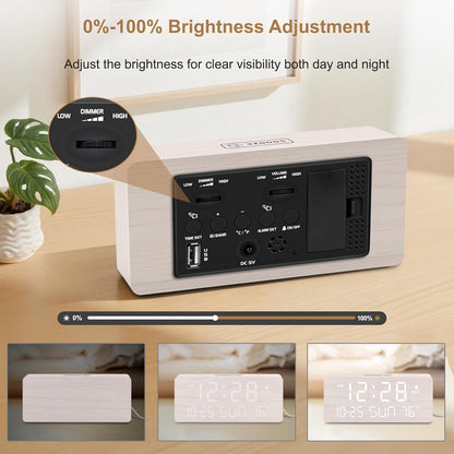 Wooden Digital Alarm Clocks for Bedrooms with Date & Day of Week