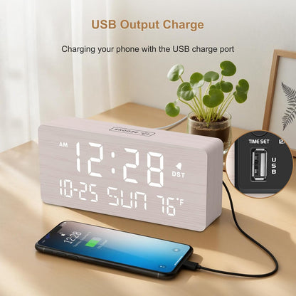 Wooden Digital Alarm Clocks for Bedrooms with Date & Day of Week