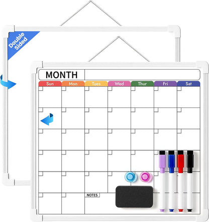 Calendar Whiteboard for Wall, 13 * 11.8‘’ Double-Sided Dry Erase Board, Hanging Monthly Planning Board, Small White Board for Memo, to Do List, Office Accessories