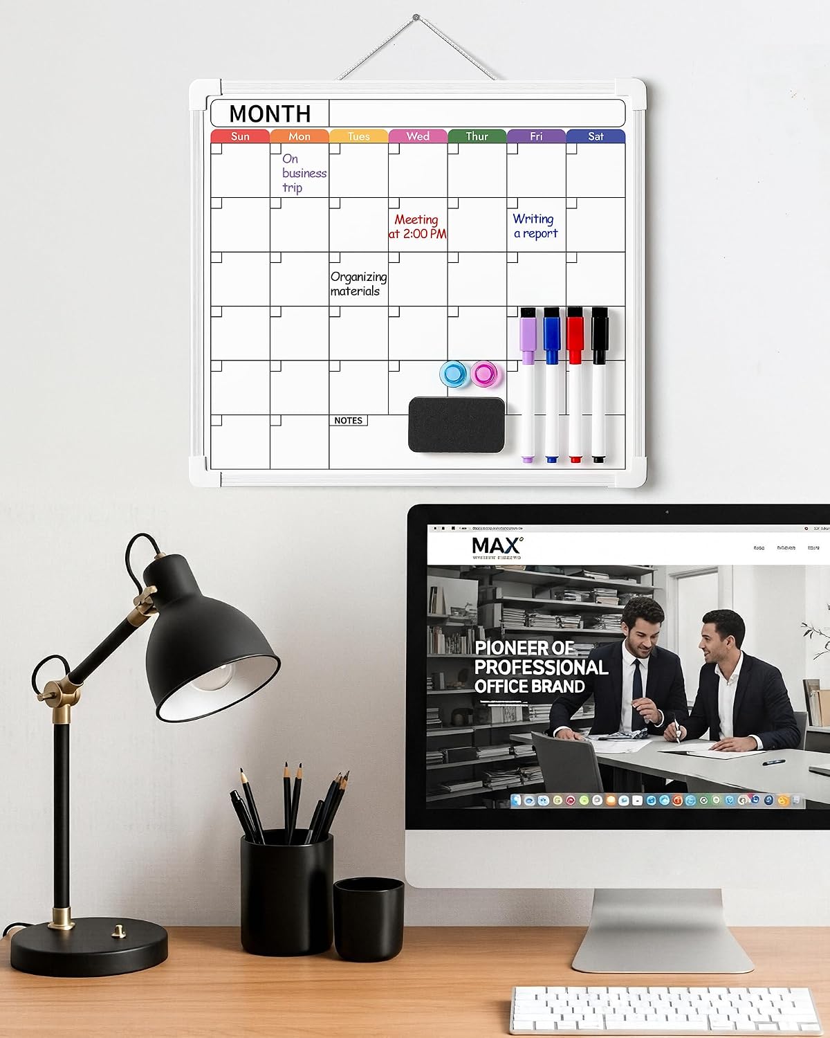 Calendar Whiteboard for Wall, 13 * 11.8‘’ Double-Sided Dry Erase Board, Hanging Monthly Planning Board, Small White Board for Memo, to Do List, Office Accessories