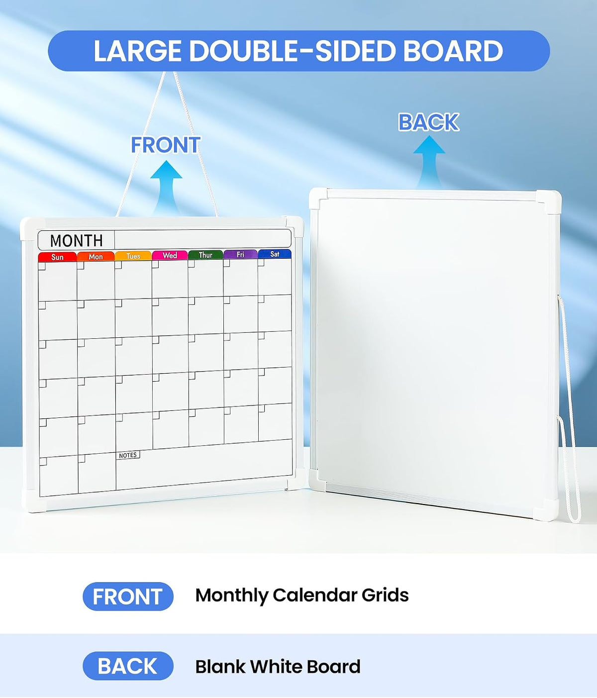Calendar Whiteboard for Wall, 13 * 11.8‘’ Double-Sided Dry Erase Board, Hanging Monthly Planning Board, Small White Board for Memo, to Do List, Office Accessories