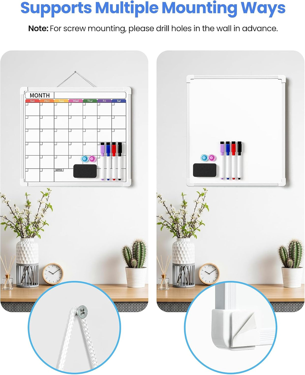 Calendar Whiteboard for Wall, 13 * 11.8‘’ Double-Sided Dry Erase Board, Hanging Monthly Planning Board, Small White Board for Memo, to Do List, Office Accessories