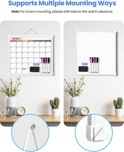 Calendar Whiteboard for Wall, 13 * 11.8‘’ Double-Sided Dry Erase Board, Hanging Monthly Planning Board, Small White Board for Memo, to Do List, Office Accessories