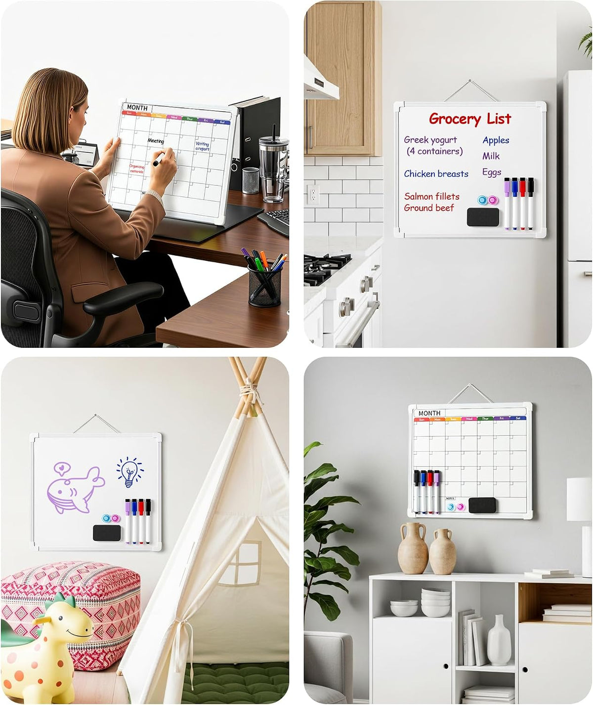 Calendar Whiteboard for Wall, 13 * 11.8‘’ Double-Sided Dry Erase Board, Hanging Monthly Planning Board, Small White Board for Memo, to Do List, Office Accessories