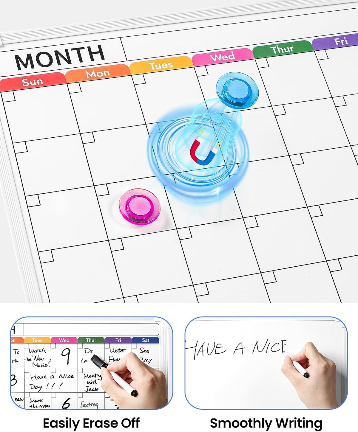 Calendar Whiteboard for Wall, 13 * 11.8‘’ Double-Sided Dry Erase Board, Hanging Monthly Planning Board, Small White Board for Memo, to Do List, Office Accessories
