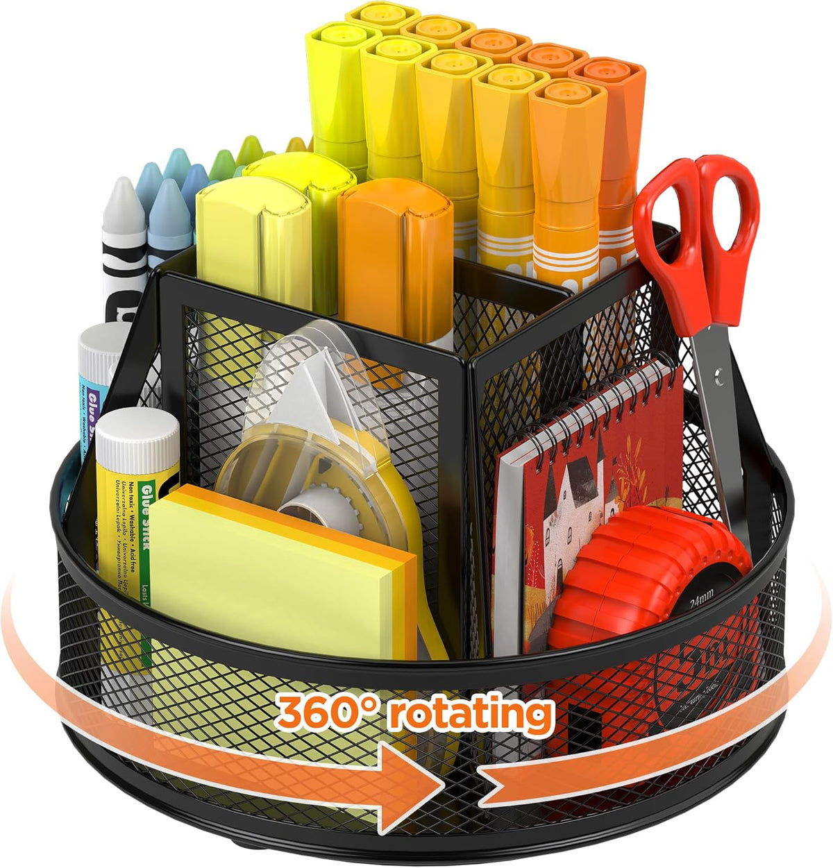 360°Rotating Mesh Desk Organizer,6-Compartment Pen Holder,Black