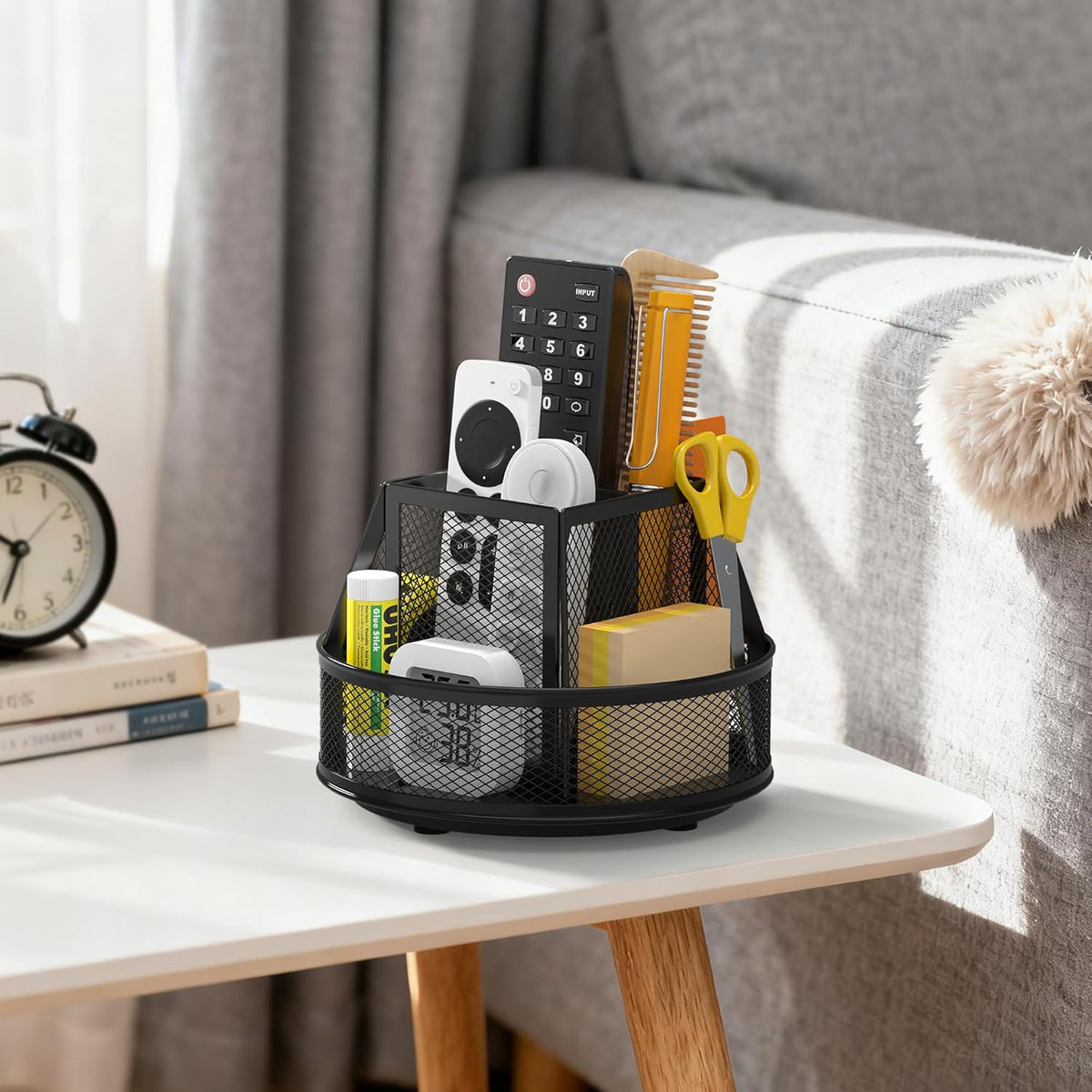 360°Rotating Mesh Desk Organizer,6-Compartment Pen Holder,Black