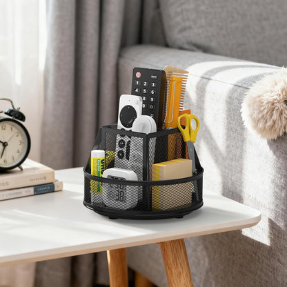 360°Rotating Mesh Desk Organizer,6-Compartment Pen Holder,Black