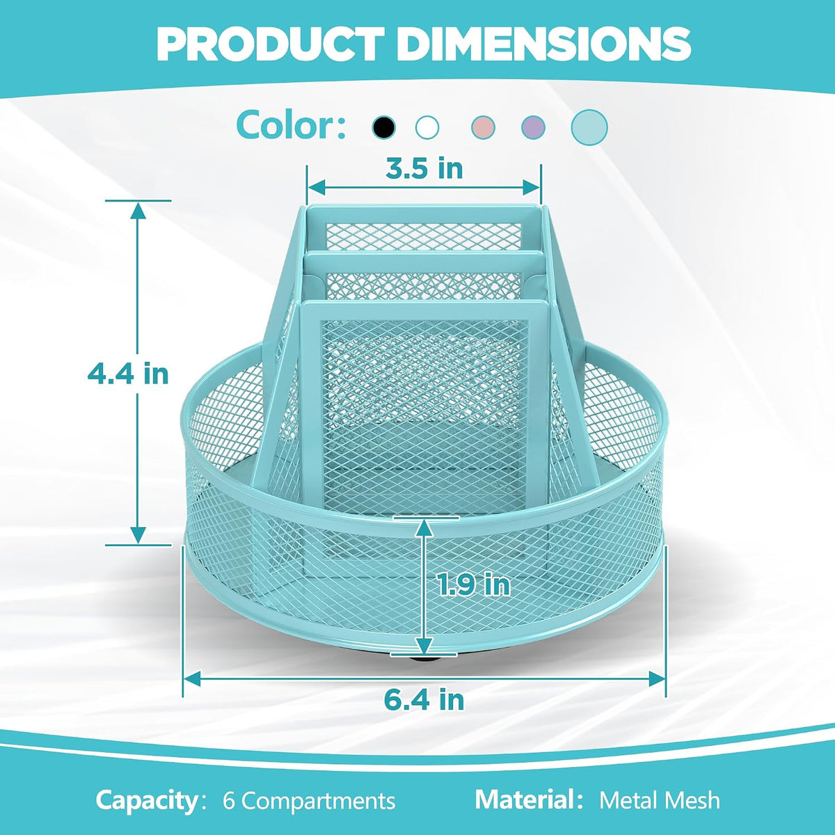 360°Rotating Mesh Desk Organizer,6-Compartment Pen Holder,Black