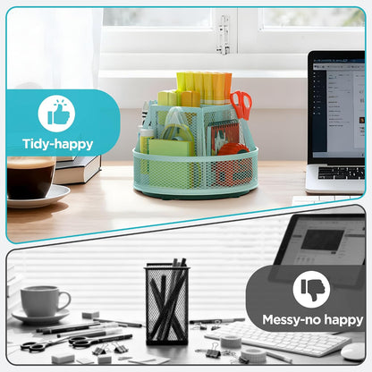 360°Rotating Mesh Desk Organizer,6-Compartment Pen Holder,Black