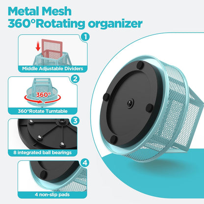 360°Rotating Mesh Desk Organizer,6-Compartment Pen Holder,Black