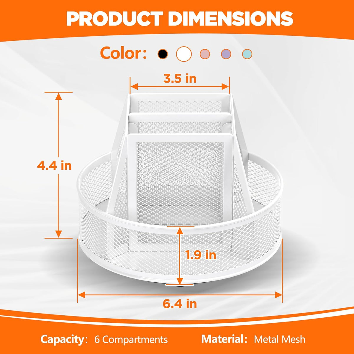 360°Rotating Mesh Desk Organizer,6-Compartment Pen Holder,Black