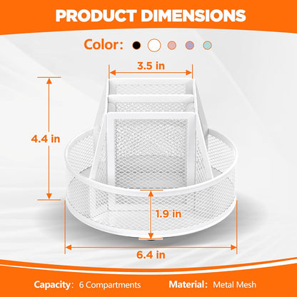 360°Rotating Mesh Desk Organizer,6-Compartment Pen Holder,Black