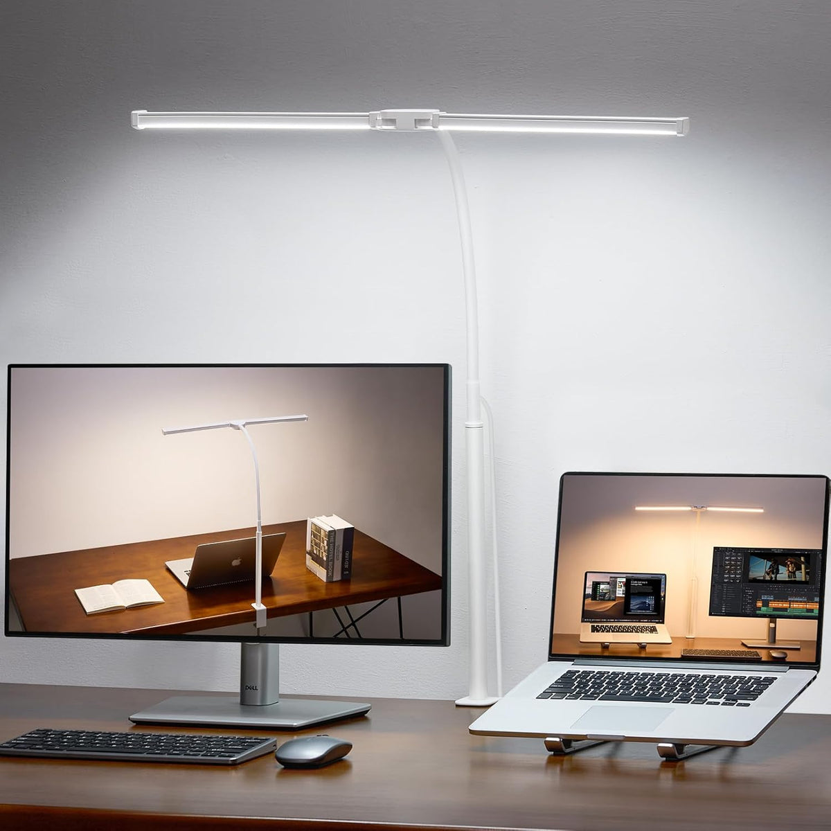 LED Desk Lamp for Home Office, Double Head Desk Light with Clamp