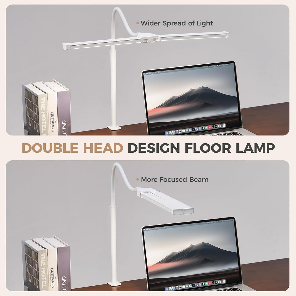 LED Desk Lamp for Home Office, Double Head Desk Light with Clamp