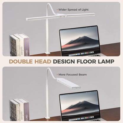 LED Desk Lamp for Home Office, Double Head Desk Light with Clamp