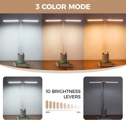 LED Desk Lamp for Home Office, Double Head Desk Light with Clamp