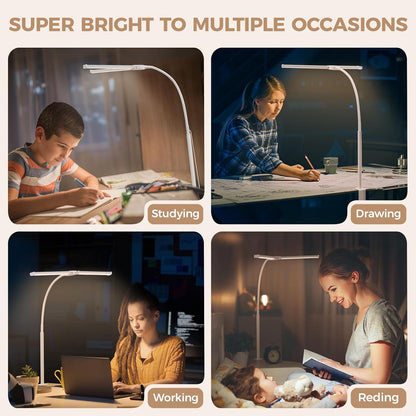 LED Desk Lamp for Home Office, Double Head Desk Light with Clamp
