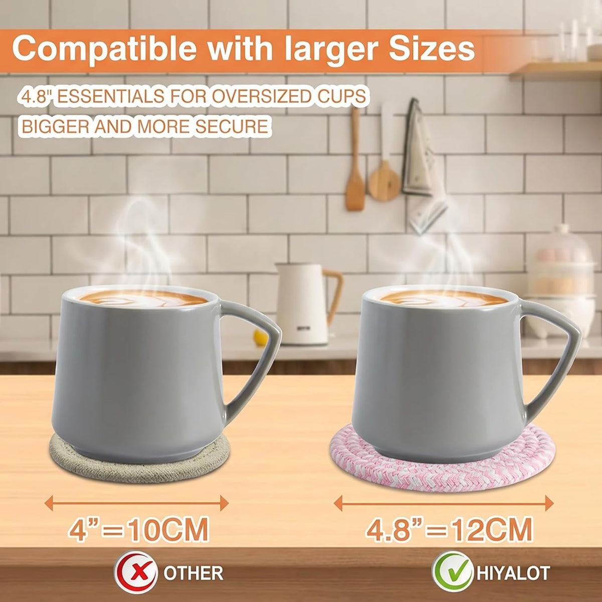 4.8" Drink Cotton Coasters Set of 2 - Boho Woven Drink Pads for Coffee & Tea, Neutral Sandstone Blend Fabric Cup Mats for Desk, Table, Nightstand, Dorm, Giftable Absorbent Coaster Set (Latte)