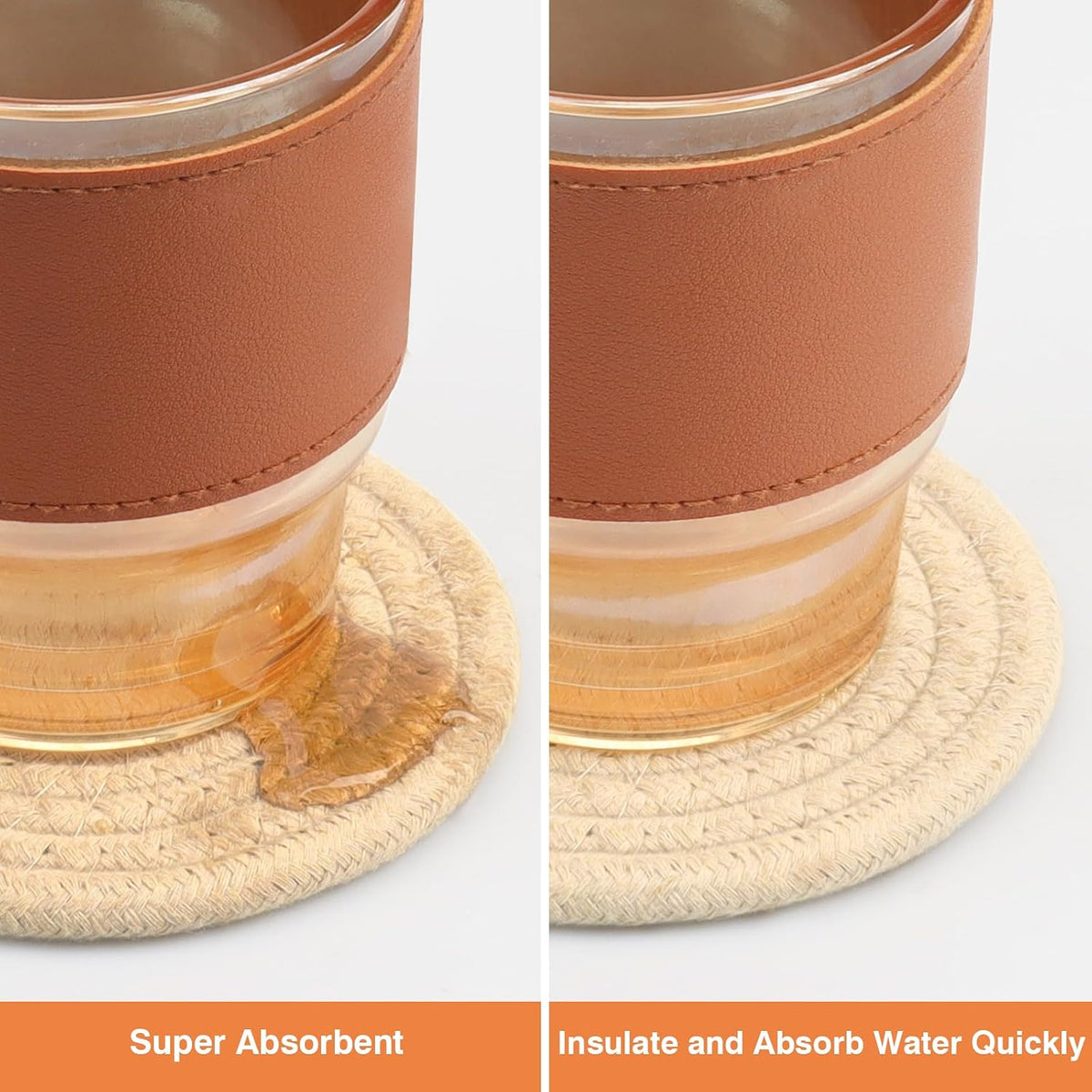 4.8" Drink Cotton Coasters Set of 2 - Boho Woven Drink Pads for Coffee & Tea, Neutral Sandstone Blend Fabric Cup Mats for Desk, Table, Nightstand, Dorm, Giftable Absorbent Coaster Set (Latte)