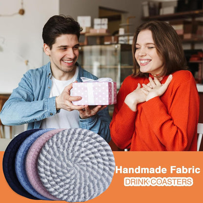 4.8" Drink Cotton Coasters Set of 2 - Boho Woven Drink Pads for Coffee & Tea, Neutral Sandstone Blend Fabric Cup Mats for Desk, Table, Nightstand, Dorm, Giftable Absorbent Coaster Set (Latte)