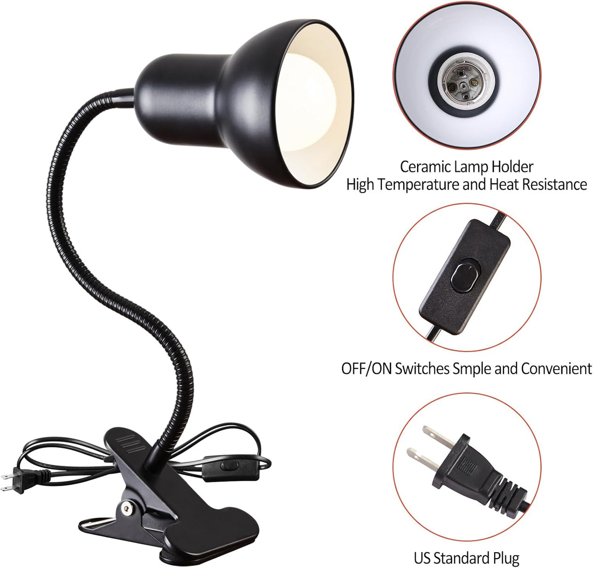 Clip on Desk Lamp, 360° Rotating Ggooseneck Lamp, Eye-Caring Desk Lamp