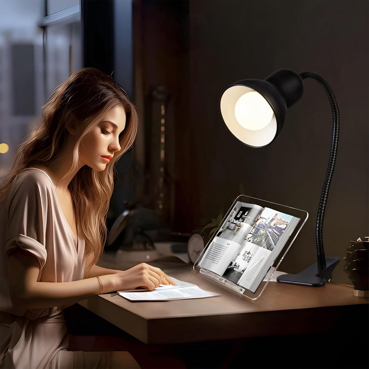 Clip on Desk Lamp, 360° Rotating Ggooseneck Lamp, Eye-Caring Desk Lamp