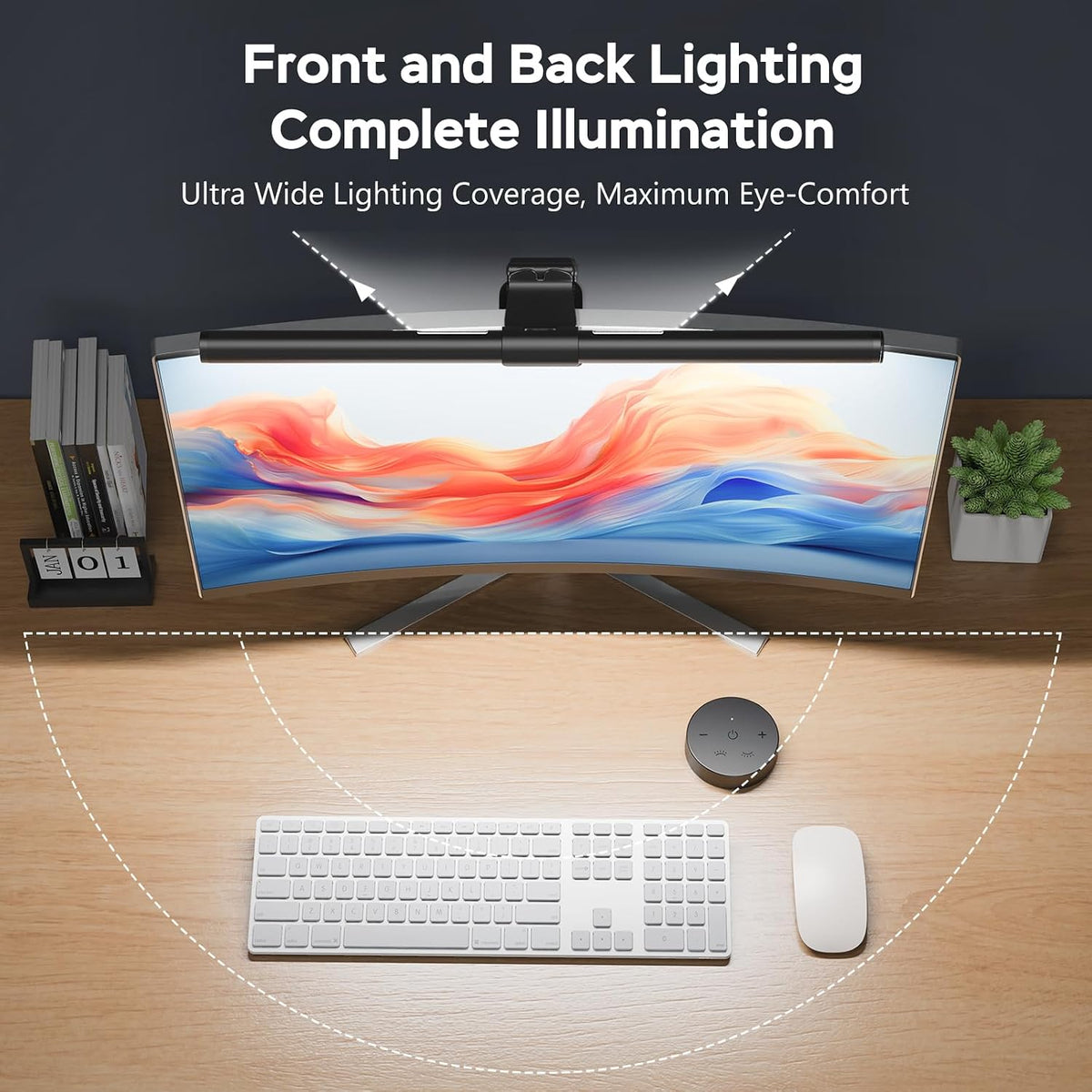 Monitor Light Bar with Remote, Ra95 Computer Monitor Lamp for Eye Caring, USB Reading Lamp Task Lamp, Dimmable Light Bar with Backlight, No Glare Space Saving Home Office 16.14" 1-Pack