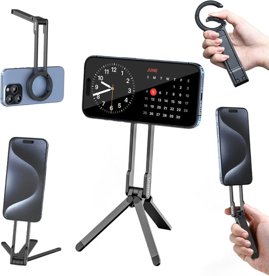 MA30 Magnetic Phone Tripod Stand for iPhone - Aluminium Maglock Smartphone Mini Tripod Pocket Cell Phone Stand Strong Magnet Quick Mount Compatible with iPhone 17 16 15 14 13 12 Series, Black