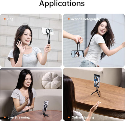 MA30 Magnetic Phone Tripod Stand for iPhone - Aluminium Maglock Smartphone Mini Tripod Pocket Cell Phone Stand Strong Magnet Quick Mount Compatible with iPhone 17 16 15 14 13 12 Series, Black