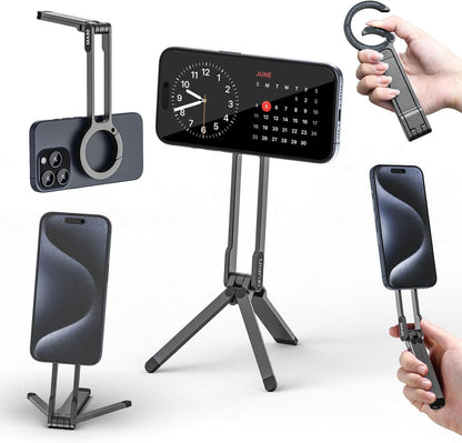 MA30 Magnetic Phone Tripod Stand for iPhone - Aluminium Maglock Smartphone Mini Tripod Pocket Cell Phone Stand Strong Magnet Quick Mount Compatible with iPhone 17 16 15 14 13 12 Series, Black
