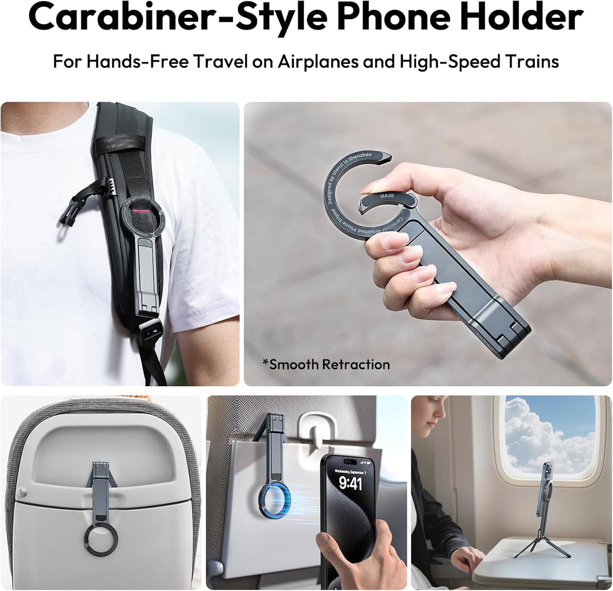 MA30 Magnetic Phone Tripod Stand for iPhone - Aluminium Maglock Smartphone Mini Tripod Pocket Cell Phone Stand Strong Magnet Quick Mount Compatible with iPhone 17 16 15 14 13 12 Series, Black