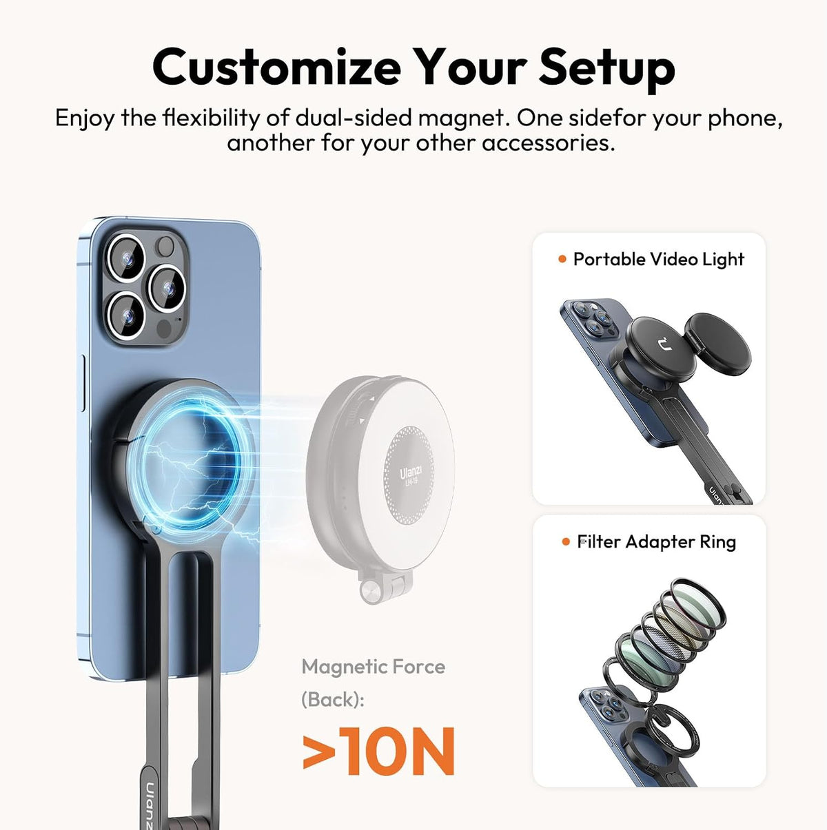 MA30 Magnetic Phone Tripod Stand for iPhone - Aluminium Maglock Smartphone Mini Tripod Pocket Cell Phone Stand Strong Magnet Quick Mount Compatible with iPhone 17 16 15 14 13 12 Series, Black