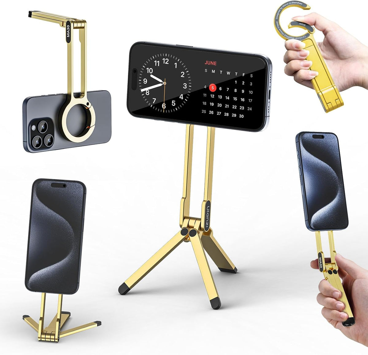 MA30 Magnetic Phone Tripod Stand for iPhone - Aluminium Maglock Smartphone Mini Tripod Pocket Cell Phone Stand Strong Magnet Quick Mount Compatible with iPhone 17 16 15 14 13 12 Series, Black