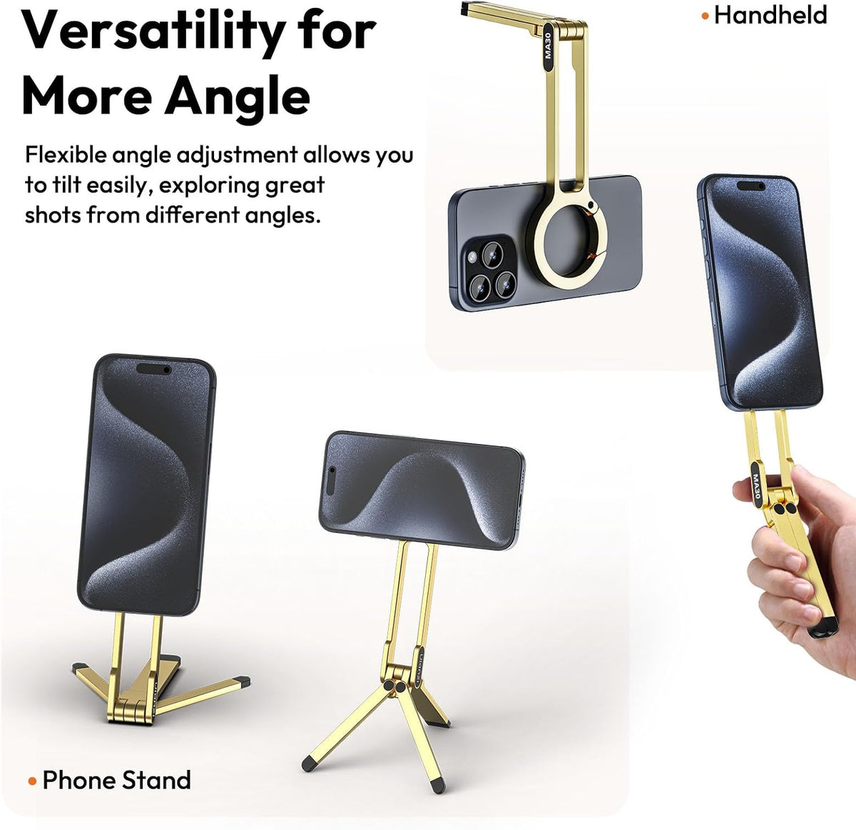MA30 Magnetic Phone Tripod Stand for iPhone - Aluminium Maglock Smartphone Mini Tripod Pocket Cell Phone Stand Strong Magnet Quick Mount Compatible with iPhone 17 16 15 14 13 12 Series, Black